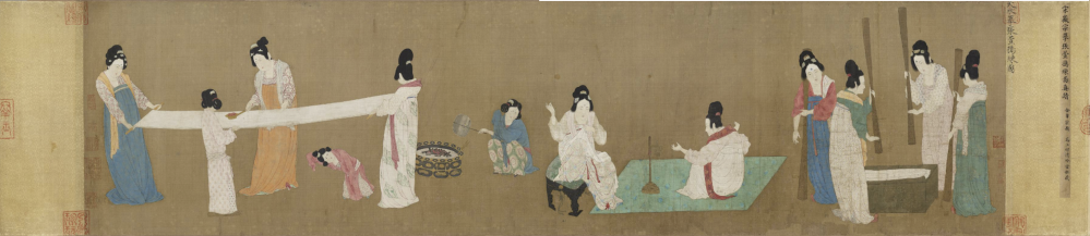 &amp;quot;Les dames de la cour préparant la soie nouvellement tissée&quot; par Zhang Xuan, copie de Huizong
